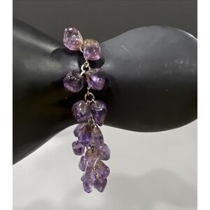 Vintage Amethyst Tone Acrylic Chip Charm Bracelet Silver Tone  Boho Sz 6.75